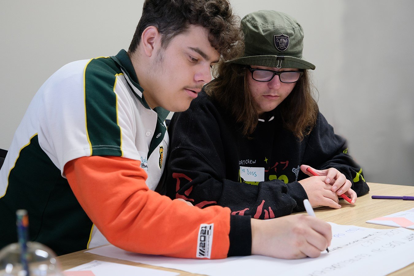 two boys working